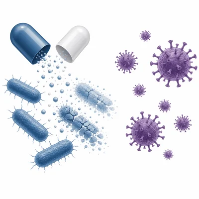 Antibiotic medicine affecting bacteria but not nearby viruses.
