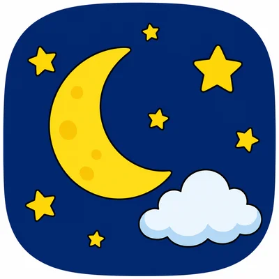 Night sky with a moon, stars, and a cloud.