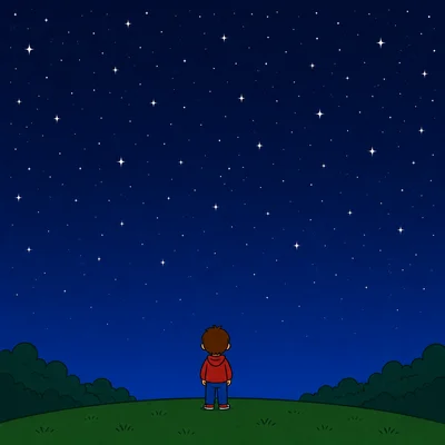 Tiny stars high above a child looking at the sky.