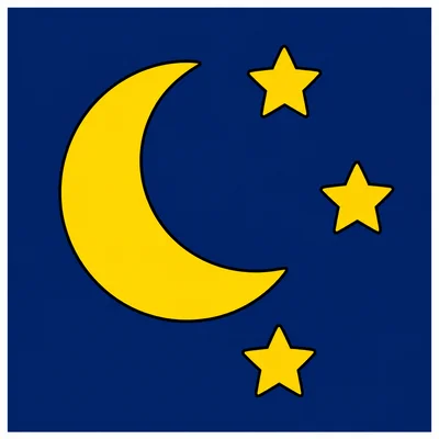 A night sky with a moon and three stars.