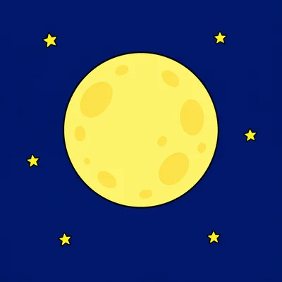 A moon with small stars around it.