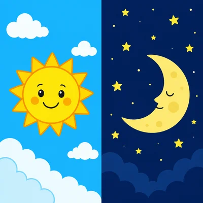 A daytime sky beside a nighttime sky.