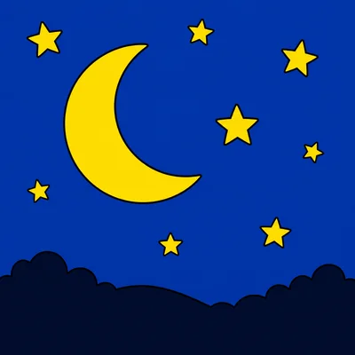 Moon and stars in a night sky.