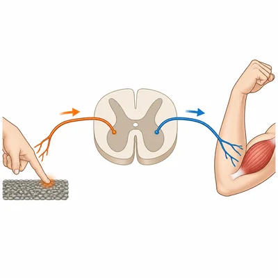 Sensory signal traveling to the spinal cord and motor signal traveling to a muscle.