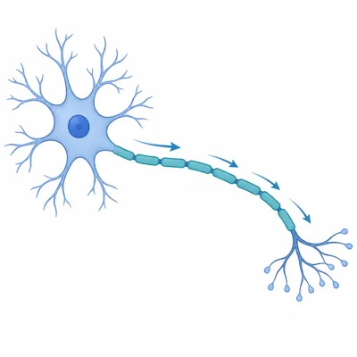 A neuron with dendrites, cell body, axon, and terminal branches.