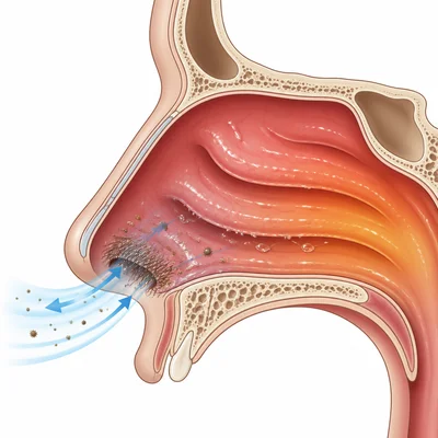 Nasal cavity filtering, warming, and moistening incoming air.