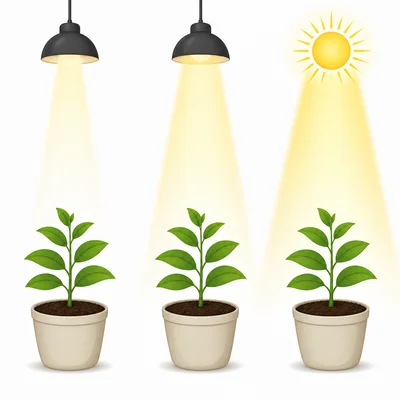 Identical plants receiving different amounts of light.