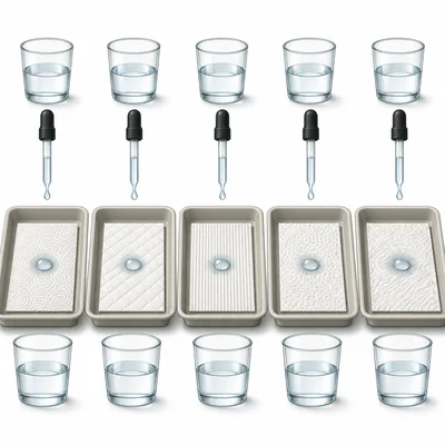Paper towels in identical trays being tested with equal amounts of water.