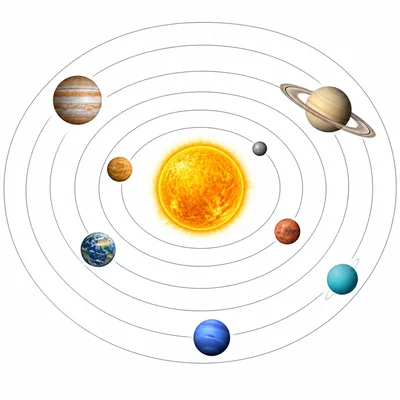 The Sun at the center with planets orbiting around it.