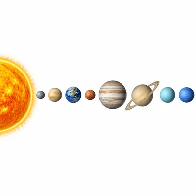 The Sun and eight planets shown in order.