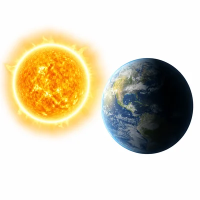 A glowing star next to a shaded planet reflecting light.