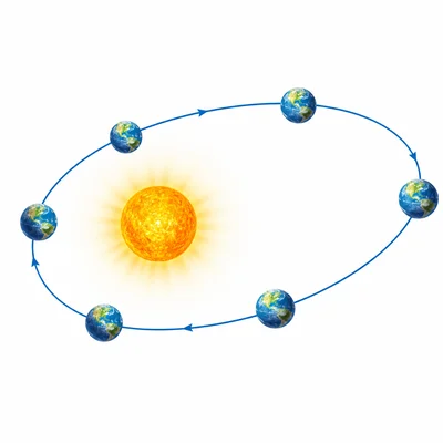 A planet moving around the Sun on an elliptical orbit path.