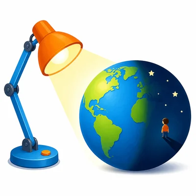 The side of the Earth model away from the lamp is dark.