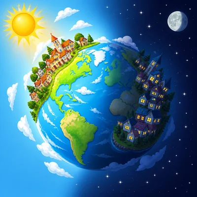 Opposite sides of Earth can have day and night at the same time.