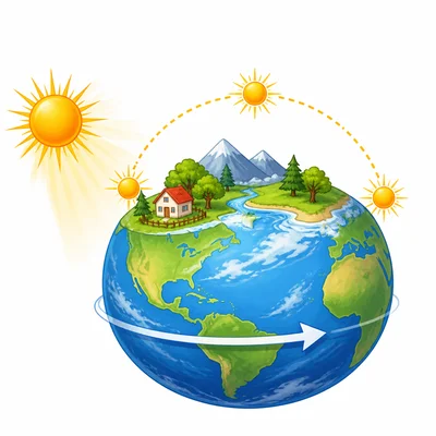 Earth rotates, making the Sun appear to move across the sky.