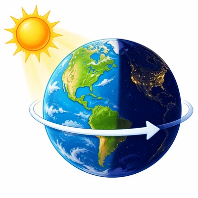 Earth rotates while the Sun shines from one side.