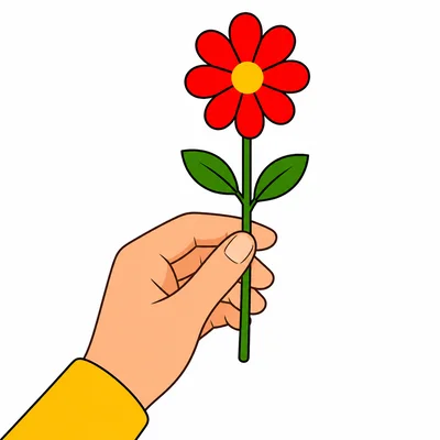 A hand gently holding a small flower.