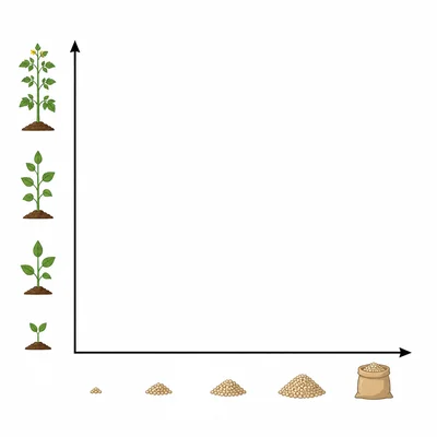 A blank graph linking fertilizer amount on the horizontal axis with plant height on the vertical axis.