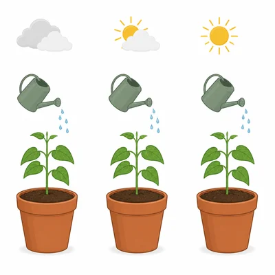 Three bean plants with the same pot, soil, and water conditions.