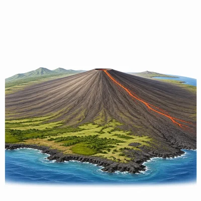 A broad shield volcano with gentle slopes and flowing lava.