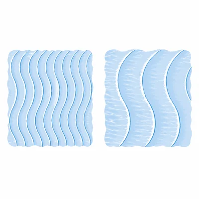 Two water wave patterns, one with closer crests and one with farther-apart crests.