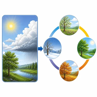 A comparison of one day’s weather with long-term seasonal patterns.