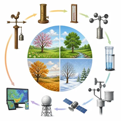 Weather tools shown with changing seasons over a long time.
