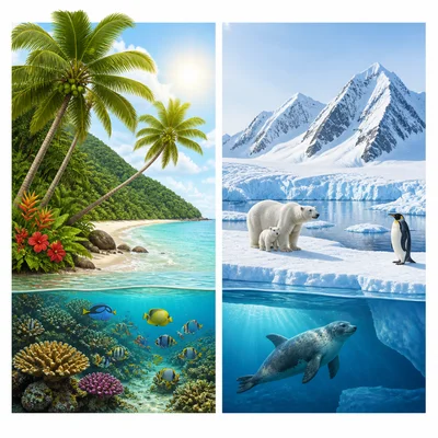 A tropical climate compared with a polar climate.
