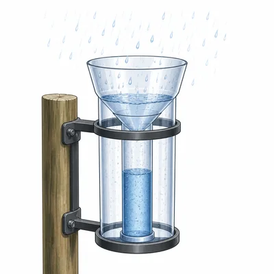 A rain gauge collecting rainfall.