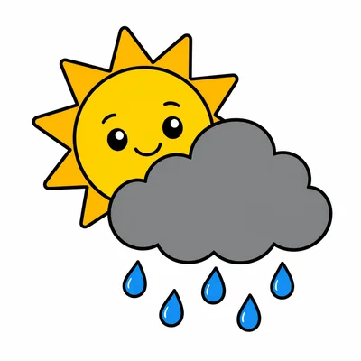A summer sun and a small rain cloud.