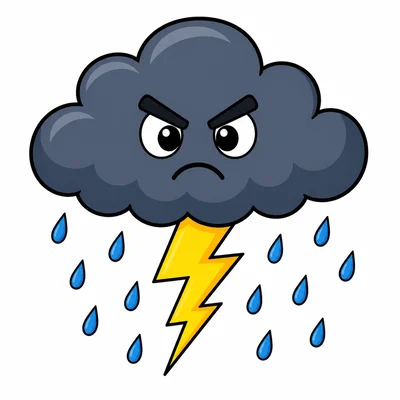 A storm cloud with lightning and rain.