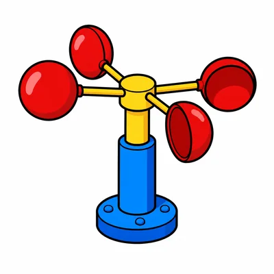 An anemometer with cups and wind lines.