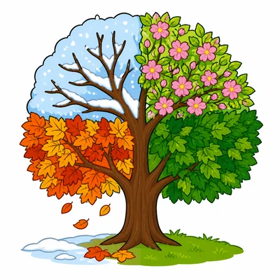 A tree showing winter, spring, summer, and fall.