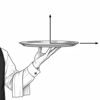 A tray carried horizontally with an upward support force arrow perpendicular to the motion arrow.