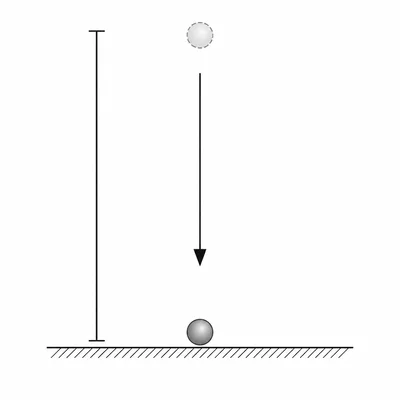 A ball dropped from a height, falling downward toward the ground.