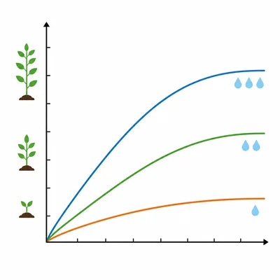 A blank line graph shows three plant-growth lines rising over time for different watering amounts.
