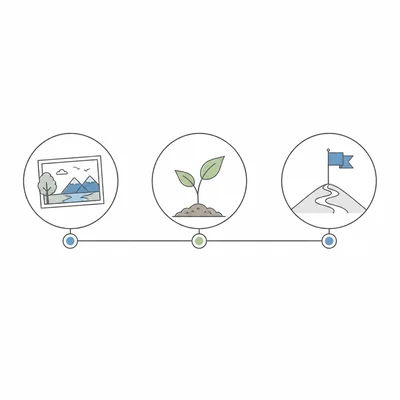 Three-stage timeline showing past experience, present growth, and future goal.