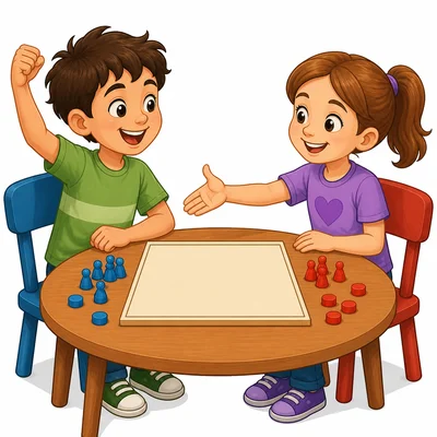 A child responds kindly after losing a game.