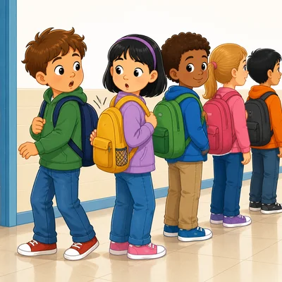 A child stays calm after being bumped in line.