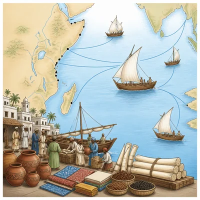 Dhow ships connecting the East African coast with Indian Ocean trade.