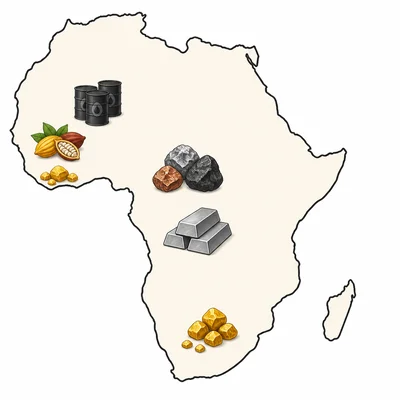 Map of Africa with resource icons spread across different regions.
