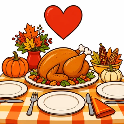 A Thanksgiving table with a heart above it.