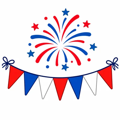 Red, white, and blue holiday decorations.