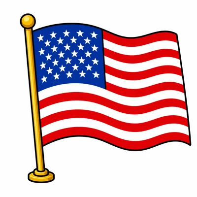 A waving United States flag with stars and stripes.