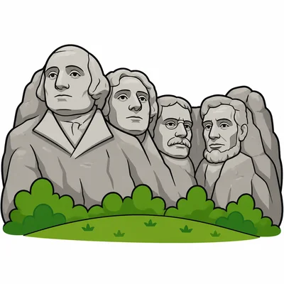 Mount Rushmore with four carved faces in a mountain.