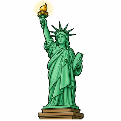 The Statue of Liberty holding a glowing torch.