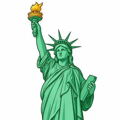 The Statue of Liberty holding a torch.
