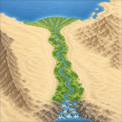 Egypt protected by deserts, water, and rocky terrain around the Nile valley.
