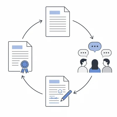 A circular process diagram showing a proposed rule, public comments, revision, and final publication.