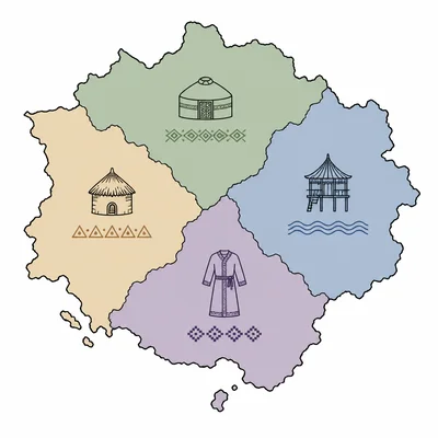 Fictional country divided into several colored regional homelands representing different ethnic groups.